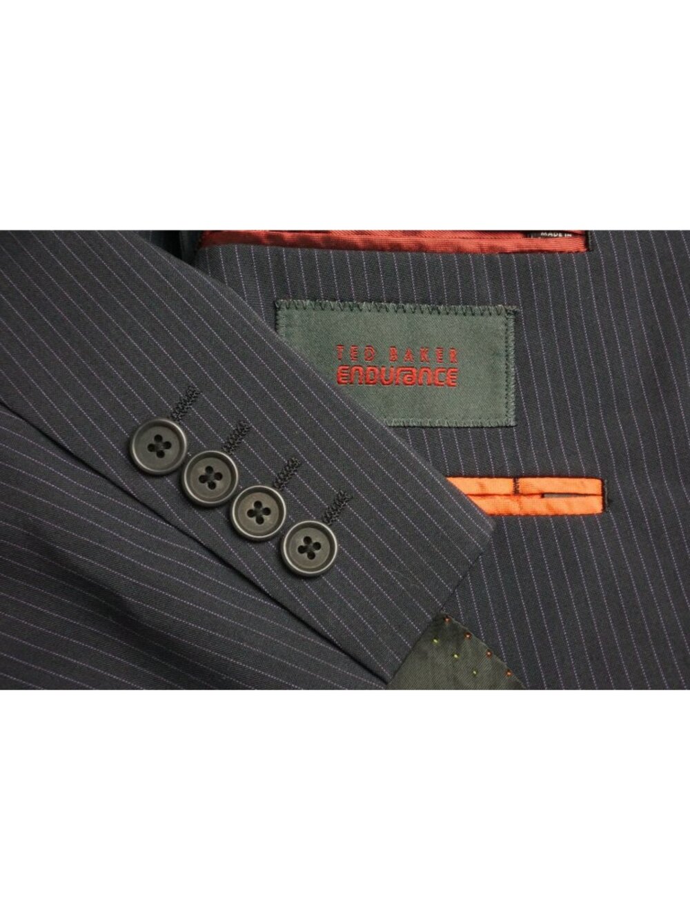 Ted Baker Navy Blue Pinstriped Wool 2 Pc Suit Jacket Pants Sz 44R